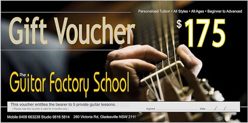 5 Lesson Gift Voucher Guitar Factory School